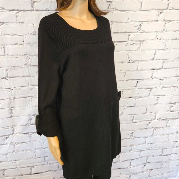 Alfani, Black long sleeve tunic sweater with zipper detail at the cuffs - Picture 6 of 11